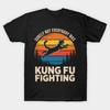 Asian Size Men Black Print T-shirt Funny Cat // Surely Not Everyone Was Kung Fu Fighting No-Cut Print Cotton Tshirt