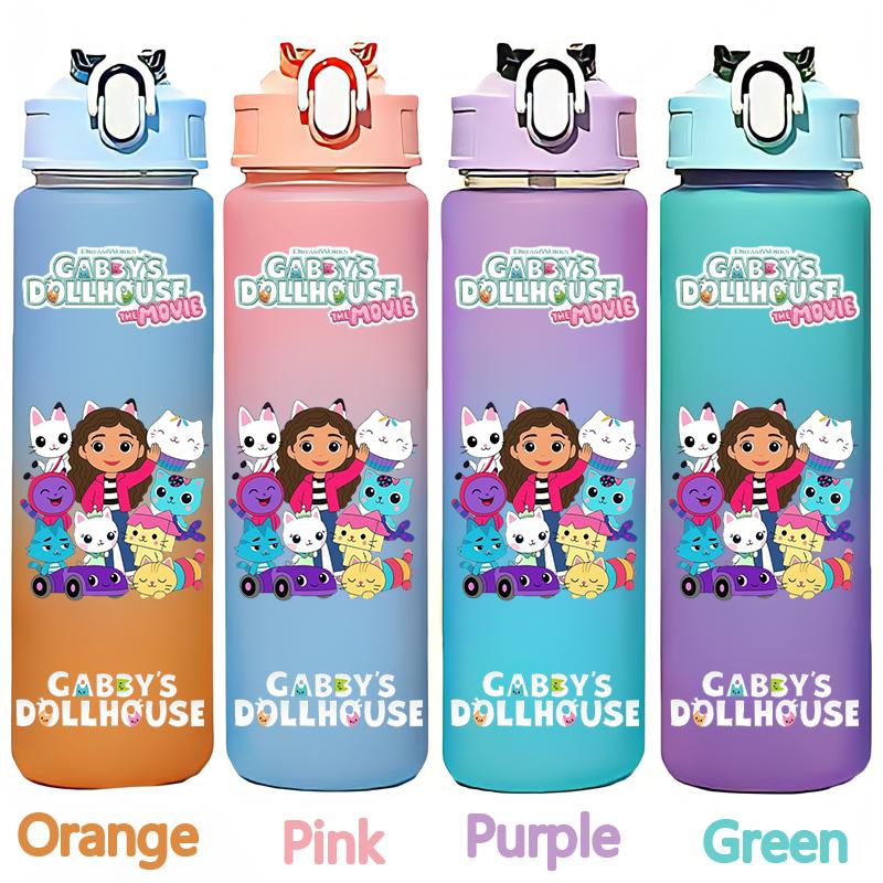 Gabby's 750ml Dollhouse Gabby Carlita DJ Catnip Mercat Gradient Plastic Straw Cup Pandy Paws Cakey Cat Mama Cat Drinking Bottle