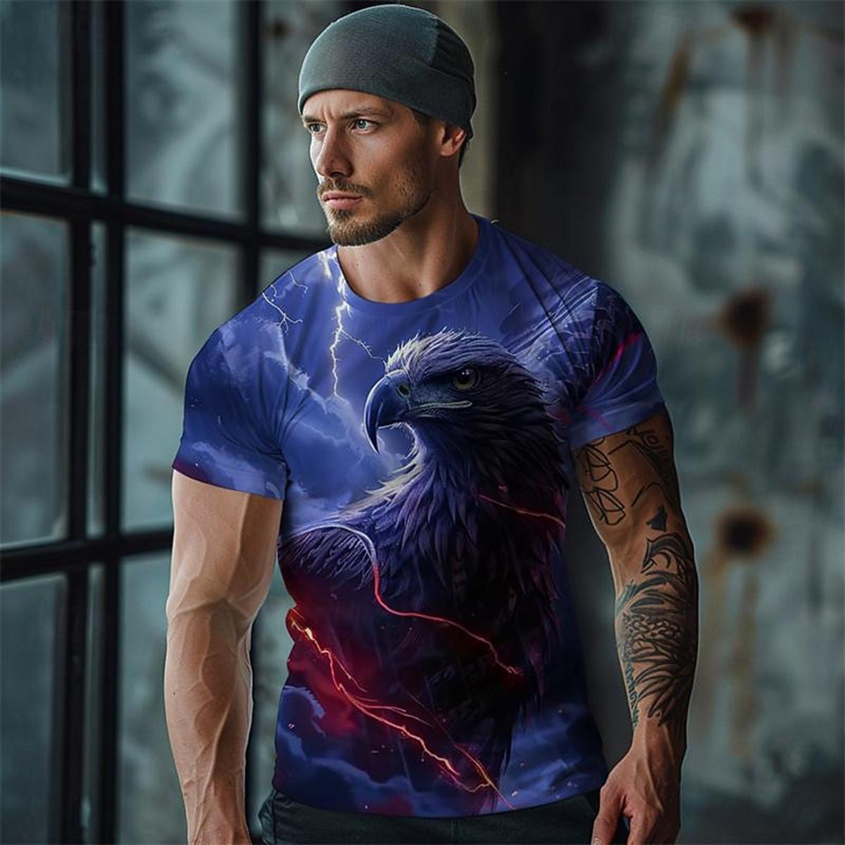 

Men s Summer Street Versatile T-shirt 3D Printed Color Cool Eagle Round Neck Short Sleeve Loose Comfortable Fashion Top 5XL