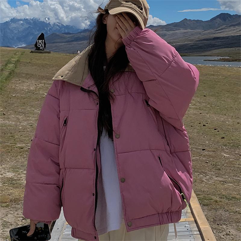 

Осень Зима Утолщенная Теплая Парка Женская Повседневная Милая Однотонная Большой Карман Свободные Куртки Верхняя Одежда XXL