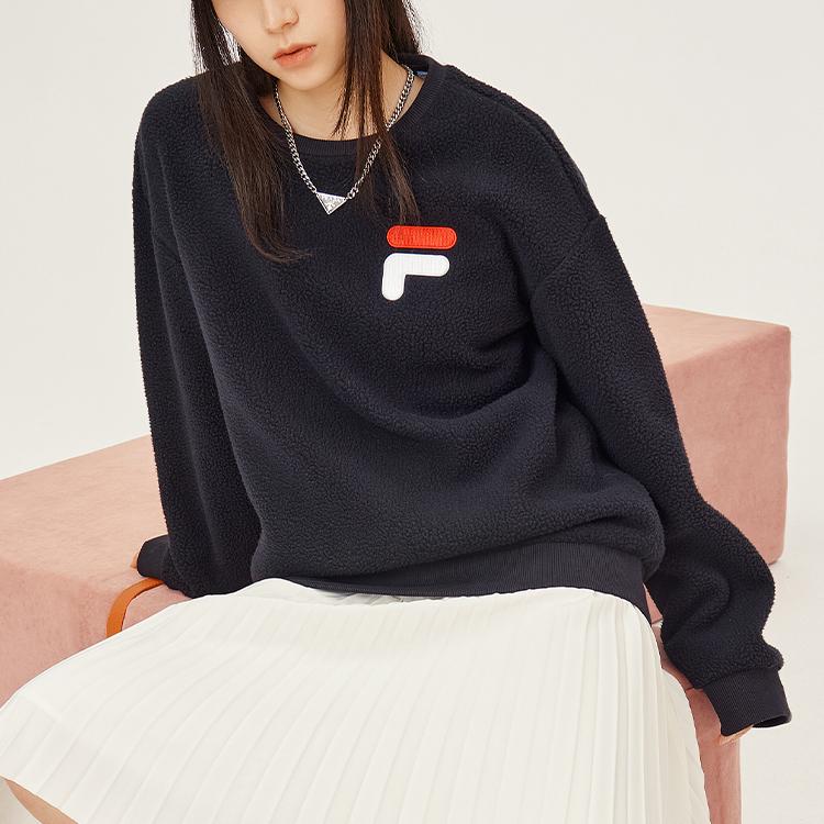 FILA Tokyo Studio Logo Print Fleece Pullover Sweatshirt Unisex sweatshirt Black T11U146202FBK