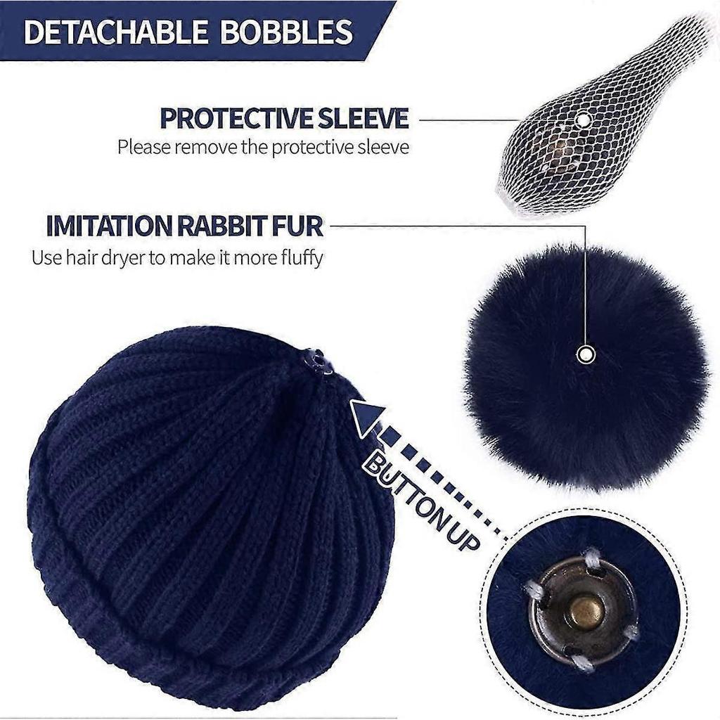 Winter Beanie Hat With Large Faux Fur Bobble Pom Pom Winter Fur Knitted Hat For Outdoor Camping Ski Caps