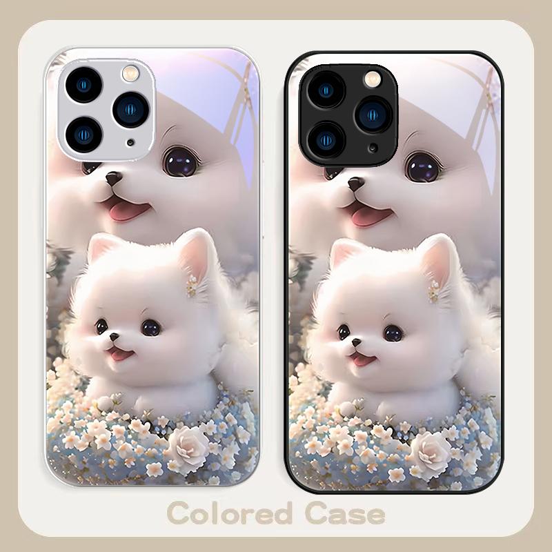 Süßes Haustier Süßer Welpe Hund Lila Für Iphone 16 Plus 15 14 13 12 Mini 11 Pro Max X XS XR 7 8 Plus 2022 Gehärtetes Glas Handyhülle