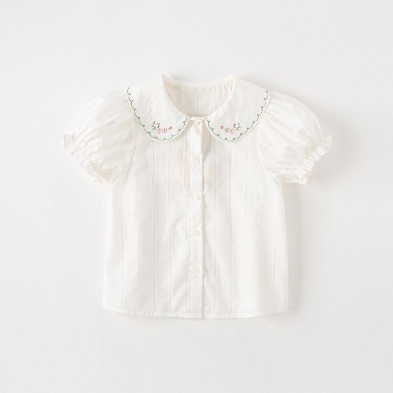 David Bella Kidsren s Short-Sleeved Shirt Girls  Tops Summer White Shirt Baby Summer Kidsren s Clothing Pure Cotton Girls White [Ready in Stock] 110