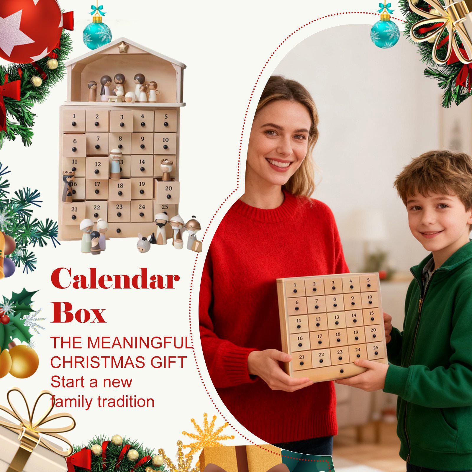 

Адвент Рождественский Набор, Деревянный Адвент-календарь с 25 ящичками, Традиционный Рождественский подарок для взрослых и детей.