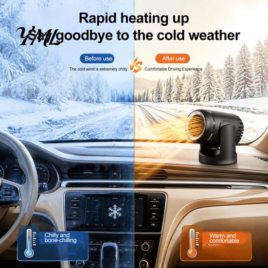 Auto Window Demister Portable Car Heater Defroster, 12V Compact Electric Heating Fan for Air Warmer Windshield Defogging, Desktop Space with