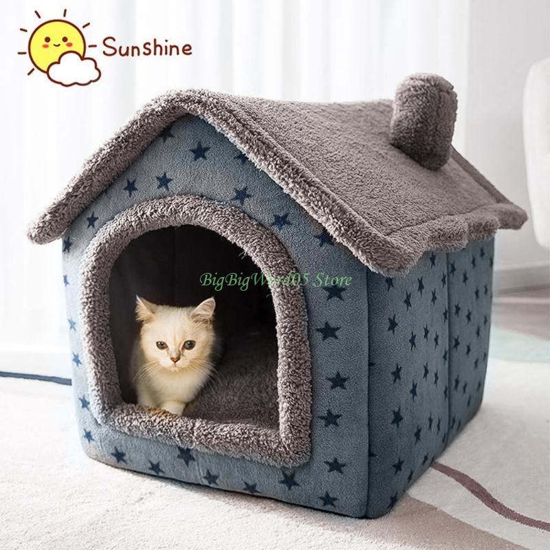 24TE Pet House Bed Indoor Warm Cave Plush Nest Sleeping Bed Lovely Cabin Puppy Winter for Cats and Small Dogs