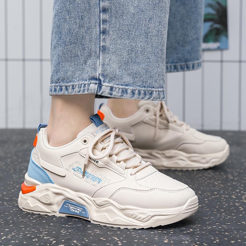 New Men's Shoes Fashion Student Casual Shoes Increase Round Head Trend Running Shoes Lace-up Non-slip Sports Shoes