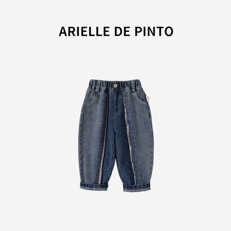 French Arielle De Pinto Children's Pants Autumn Outfit Boys' Frayed Patchwork Long Pants Baby Jeans Trendy