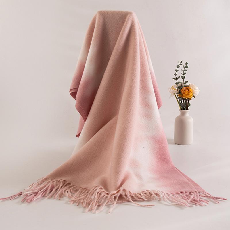 Scarf Women'S Elegant Tassel Gradient Thickened Cold And Warm Shawl