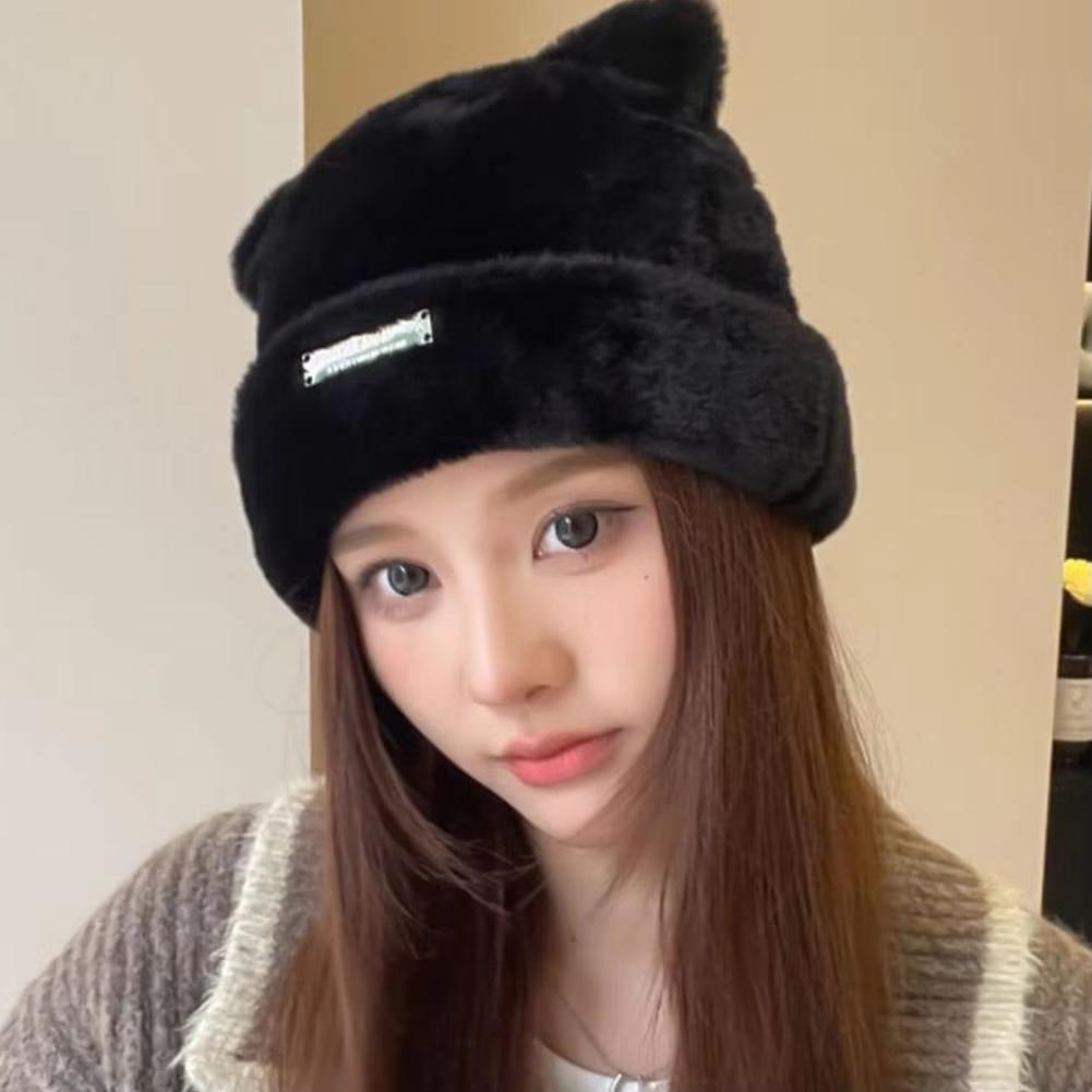 Winter Plush Beanies Cute Bear Ear Wool Hat Warm Lace-up Gorros Knitting Cap Women Women's Woolen Warm Fisherman's hat