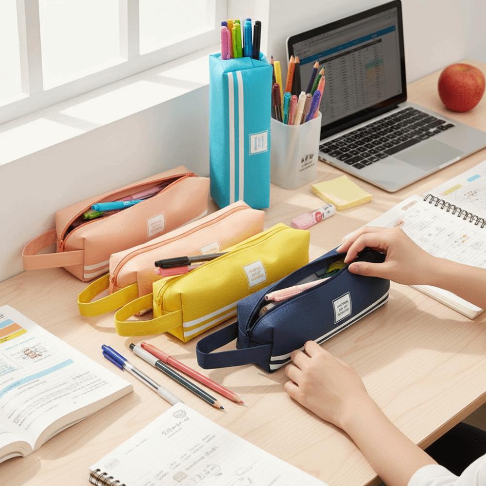 Canvas Large Capacity Pencil Case Portable Pencil Box Stationery Supplies Pen Bag For Girls Boys