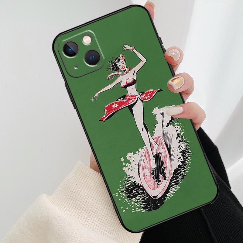 HAWAII BEACH SURF GIRL SURFING ART Phone Case For iPhone 17 Pro Max 16 15 11 13 12 14 Pro Max Mini 15 16 Plus 16e 17 Air Cover