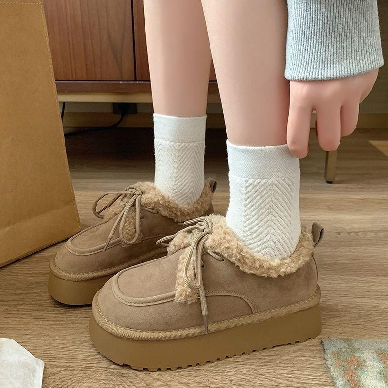 Neue Fleece-Schneestiefel für Damen, Dicksohlige, höhenverlängernde und warme Baumwollschuhe