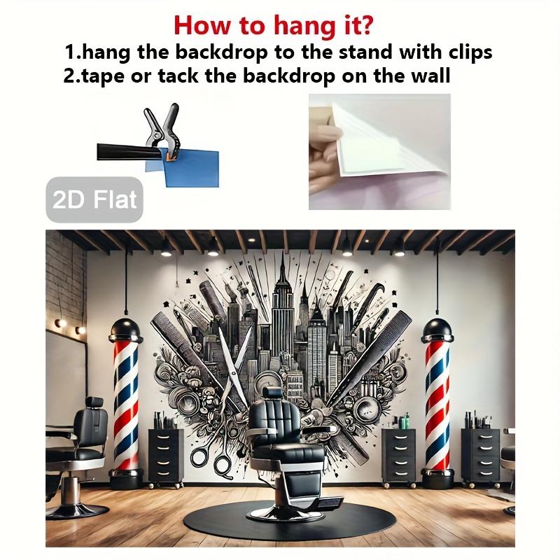 2D plan, 1 camera background - hair salon corner, featuring NYC skyscraper and hair salon design