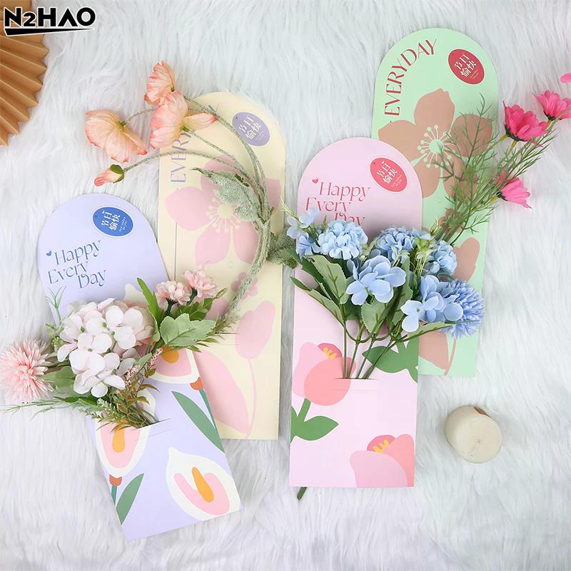 5Pcs Handheld Bouquet Packaging Box Paper Flower Card Flower Arrangement Paper Valentine's Day Festival Supplies