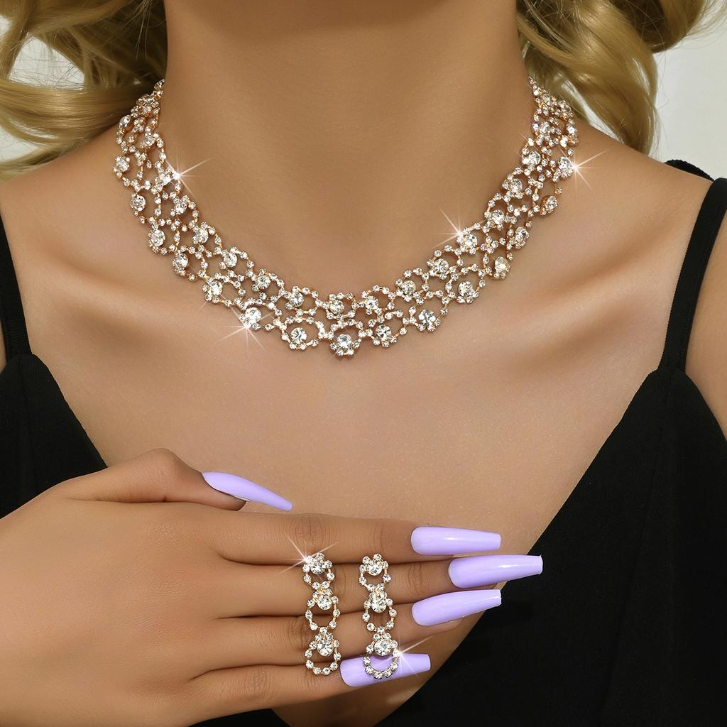 3-teiliges Damen Zirkon Set Strass Ohrringe Halskette Neu Hochzeitsparty Luxus Mode Accessoires