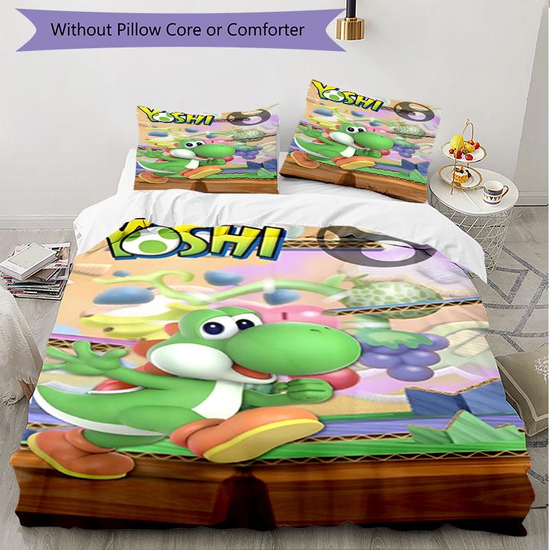 3pcs Duvet Cover Set (1*Duvet Cover + 2*Pillowcase, Without Core), Yoshi Print Soft All‑Season Bedding Set, Home Bedroom Decor Gift