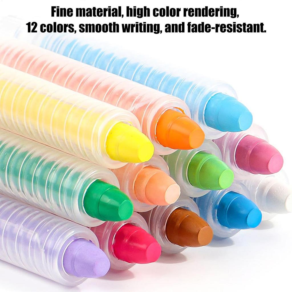 Dustless Chalk 12 Colored Water-soluble Chalk Erasable Non Dirty Hands Dust Free Chalk Blackboard Graffiti Painting Solid Chalk