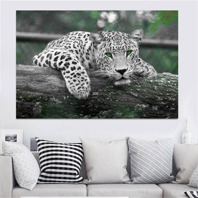 Postere și imprimeuri cu pictură pe pânză cu animale, ochi verzi, alb-negru, sufragerie, acasă, wildlife, artă de perete