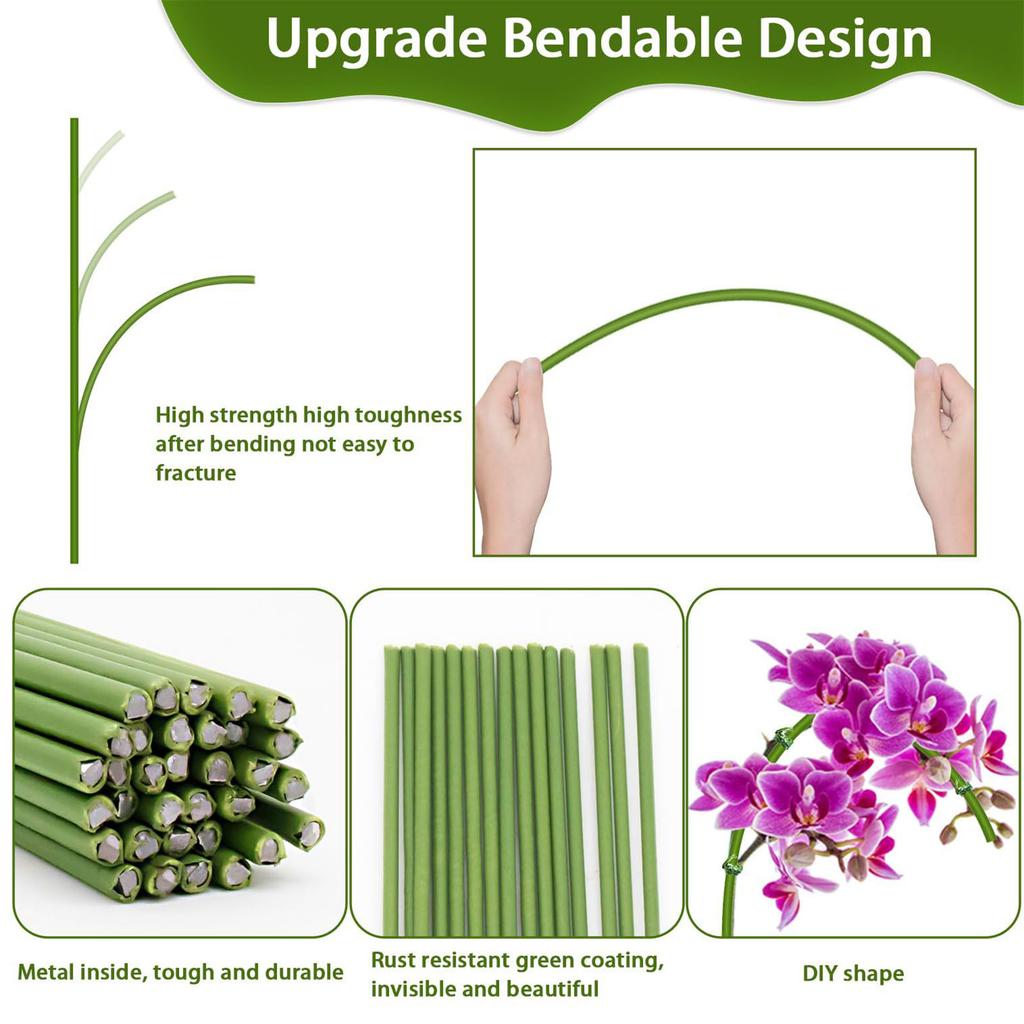 Pack Of 20 Flexible Orchid Stakes For Indoor And Outdoor Plants Support Made Of Green Plastic And Metal