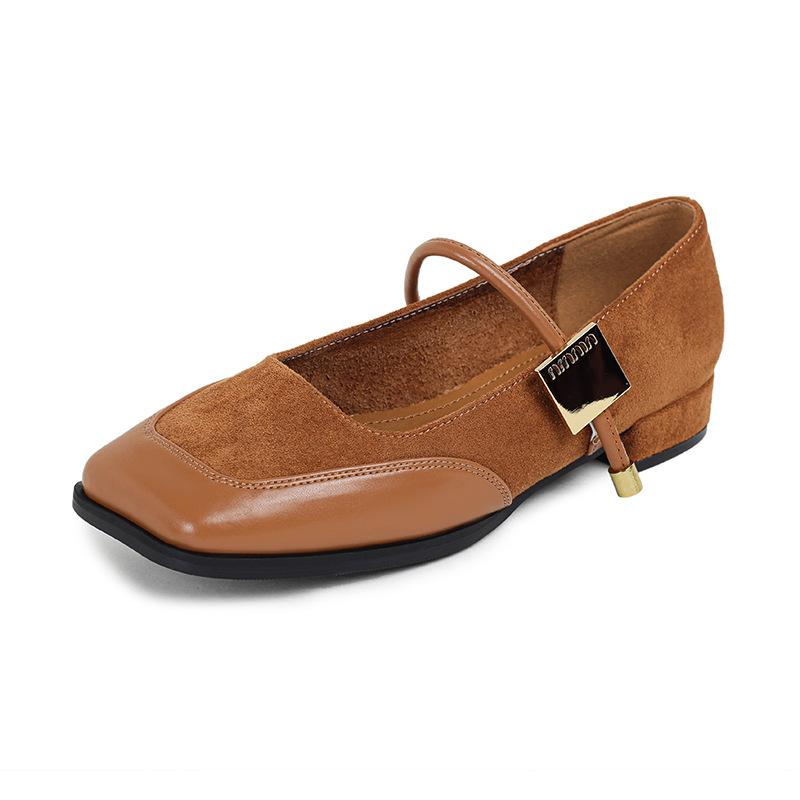 

French retro square head Mary Jane shoes women s 2025 summer new thick heel belt with skirt shallow mouth large size single shoes women 43 коричневый