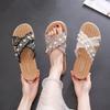 Summer Fashion Pearl Flat Bottom Straight Drag Beach Anti-skid Cool Slippers