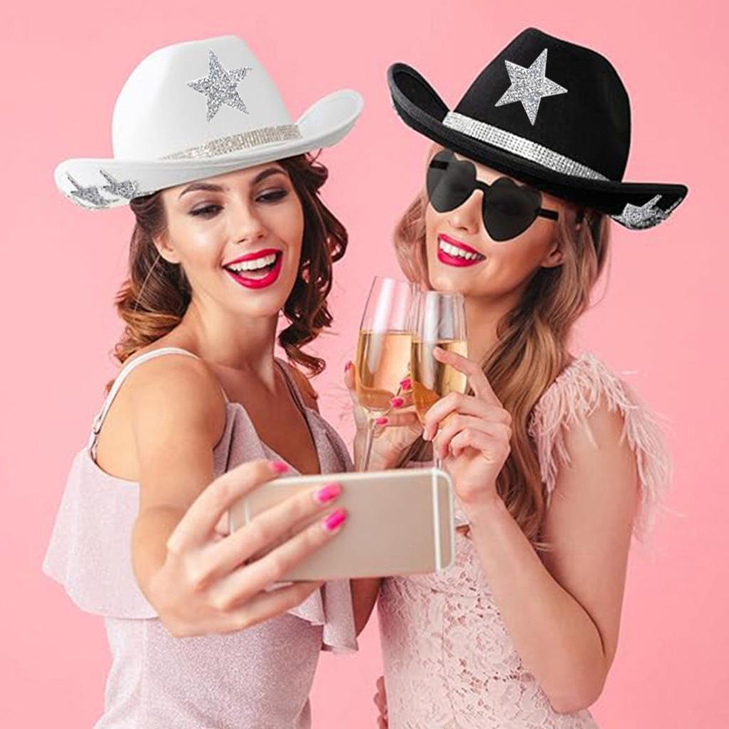 Shining Crystal Star Hat for Women Men Music Festival Hat with Five Pointed Star Pattern for Adult Stage Performances
