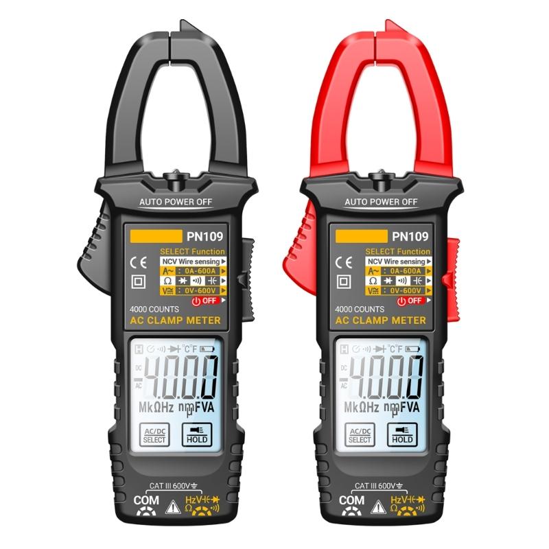 PN109 Clamp Meter Voltage Current Tester 4000 Counts Backlit Multimeter for Resistance Diode NCV Testing