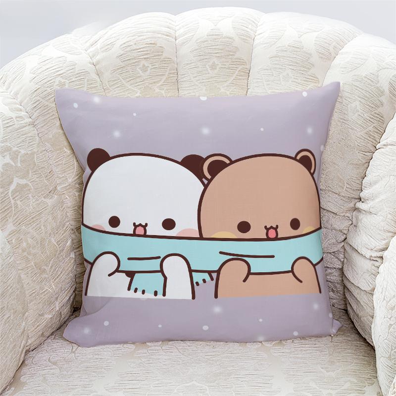 Niedliche Panda Bubu und Dudu Druck Kissenbezüge Heimdeko Kawaii Cartoon Animation Sofakissenbezug Schlafzimmerzimmer Kissenbezüge