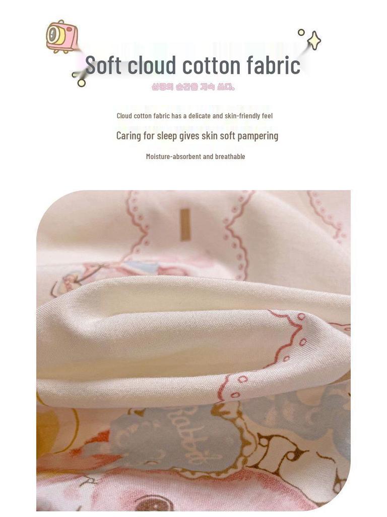 G5Z Princess Mingsha Lolita Lace Washed Cotton Bedding Set - Duvet Cover, Bed Sheet, Cute Girl Dormitory Style (4-Piece)