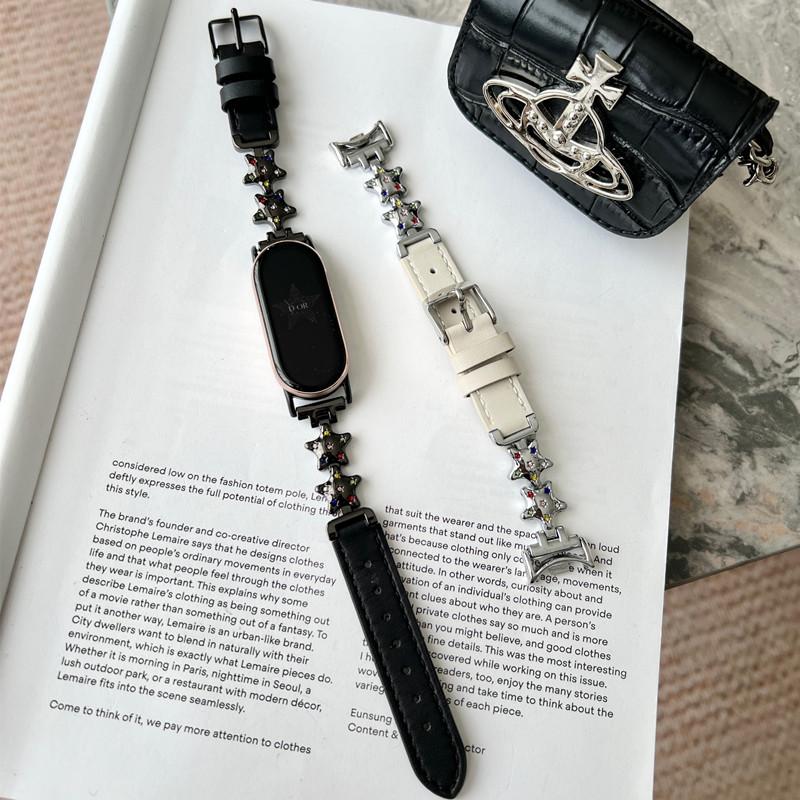 Luxury Leather Butterfly Strap For Xiaomi Mi Band 9 8 Smartwatch Band For Mi Band 8 9 Pro Sport Bracelet Wristband Replacement Red Mi Watch 4 Strap