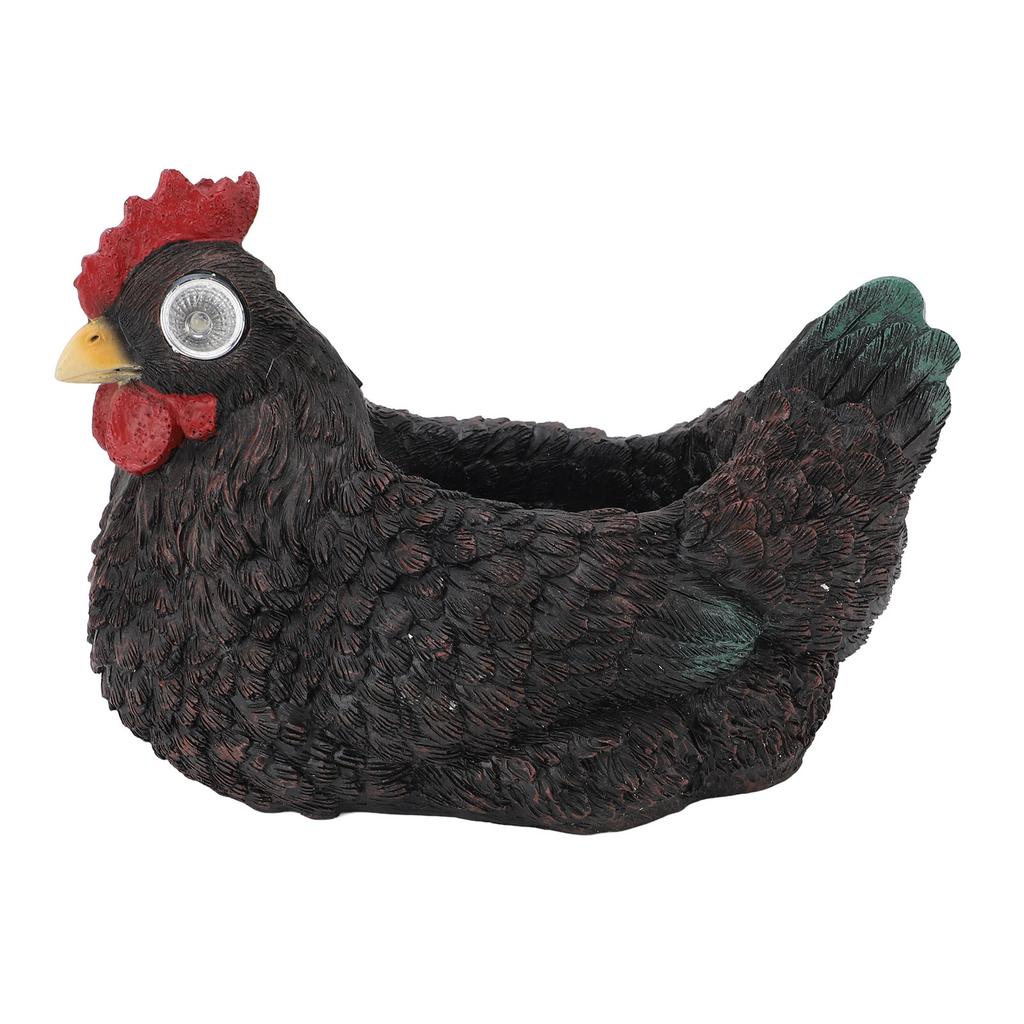 Flower Pot Hen Shape Resin Succulent Pot with Auto Light Sensing Solar Light for Outdoor Garden