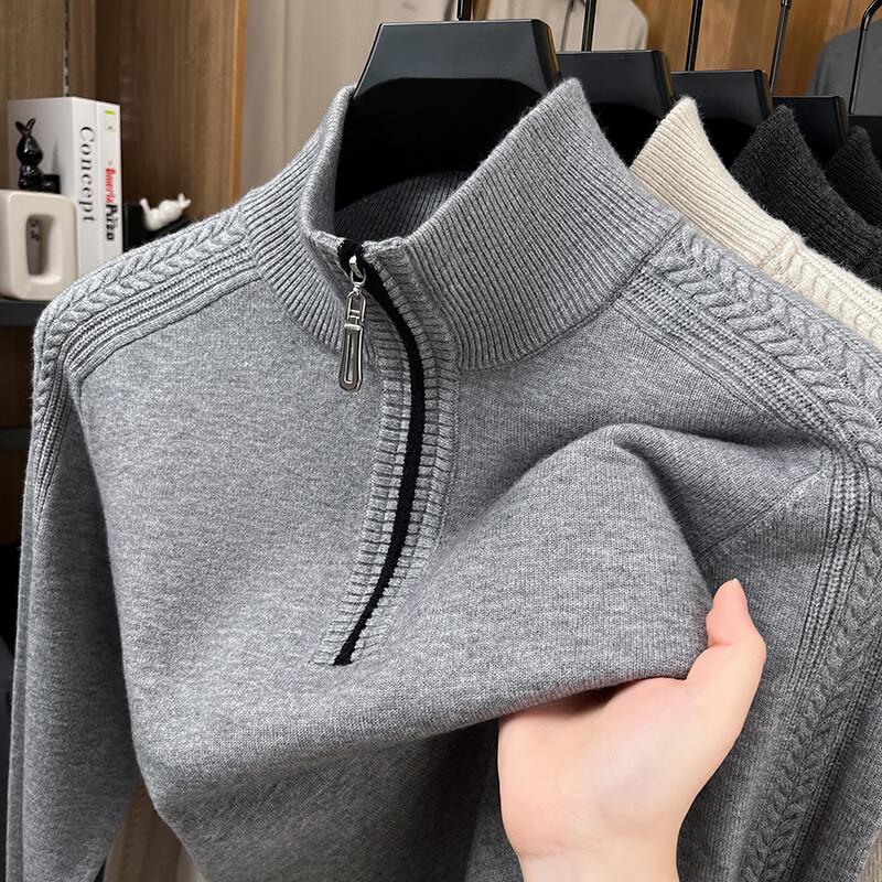 Hengyuanxiang Men's Half-Zip Mock Neck Knit Sweater