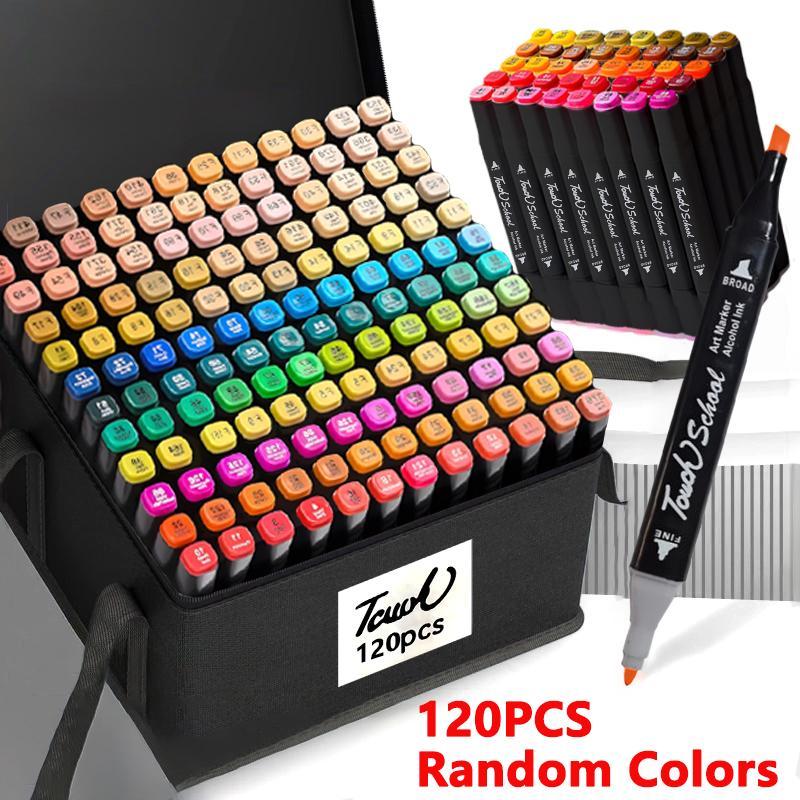 40/60/80/120 Random Colors Alcohol Markers Set Dual Brush Tip Permanent Art Markers for Book Painting Card Making Christmas Gift