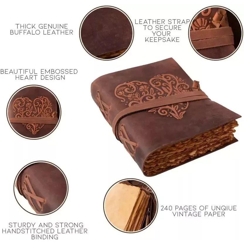 Leather Journal for Heart Handmade Leather Bound Writing Notebook Deckle Edge