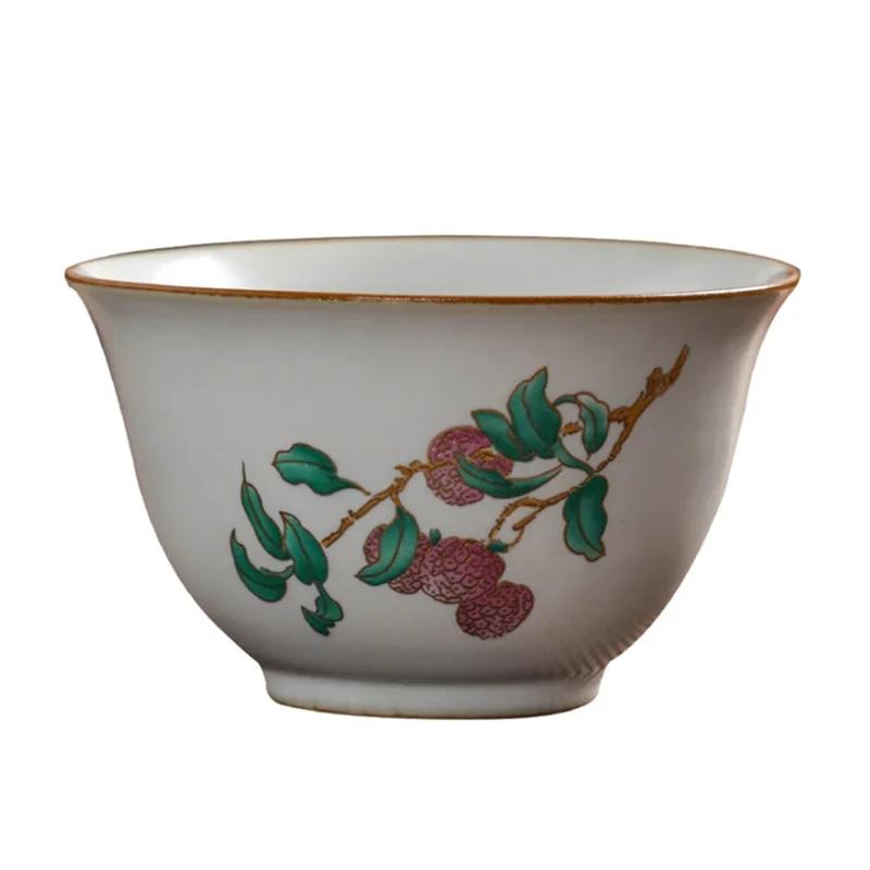 Chinese Ru Kiln Teacup Travel Personal Meditation Cup Handmade Ceramic Tea Bowl Pu'er Master Cup Household Tea Set 100ml