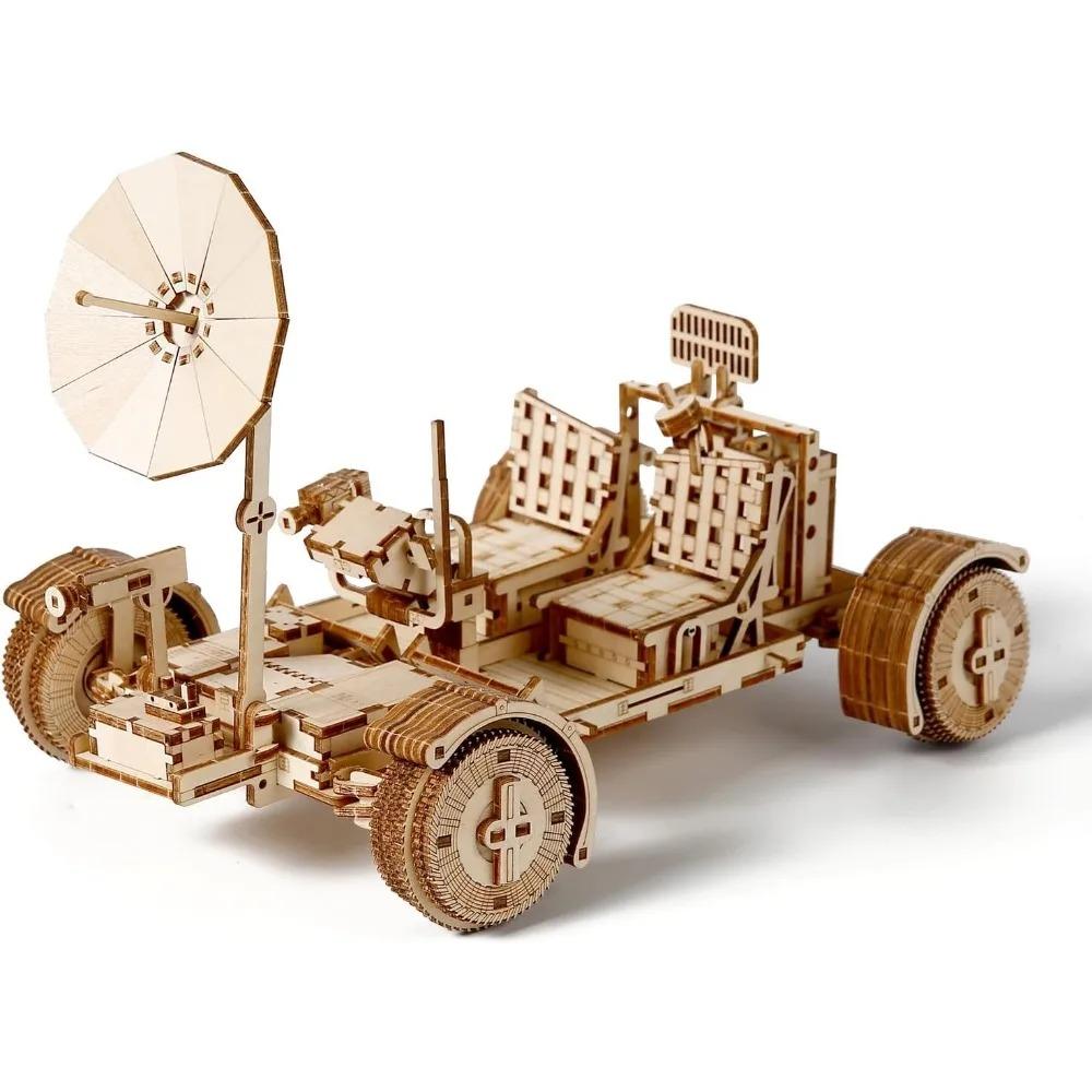 3D Wooden Puzzle for Adults Lunar Rover Wooden Model Building Set Mechanical Lunar Terrain Vehicle Construction Craft DIY Gift