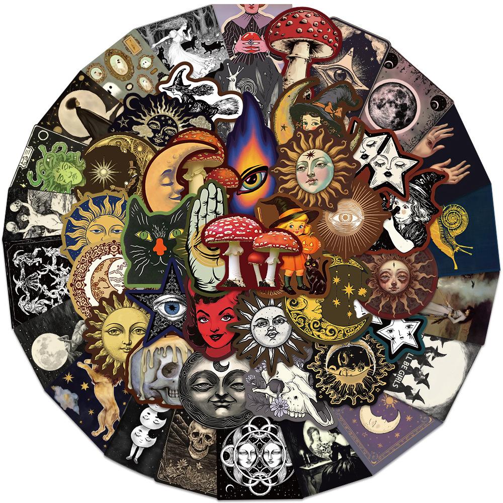 10/30/50pcs Mysterious Galaxy Universe Stickers Dark Sun Moon Planet Graffiti Decal DIY Scrapbook Journal Gothic Cartoon Sticker