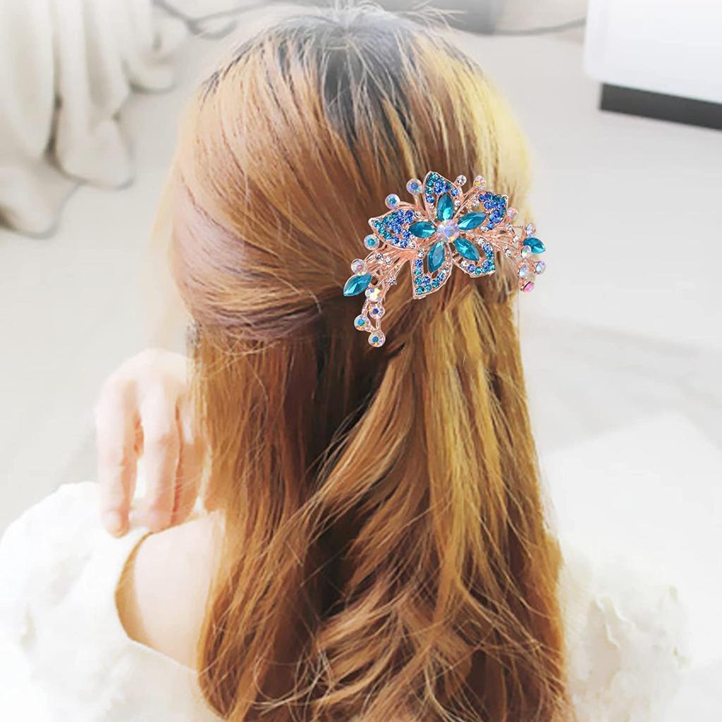 Yellow Floral Comb Clips - Blue Crystal Hair Pin - Women's Bridal Accessories for Wedding