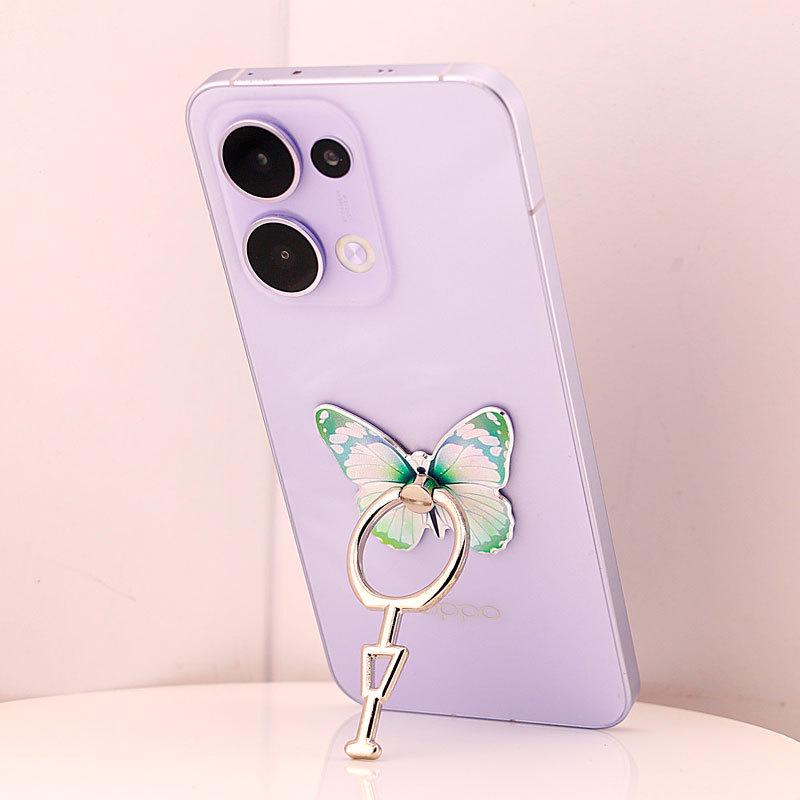 Butterfly Ring Holder: Full Metal Vertical Phone Stand, Cartoon Design for Women.