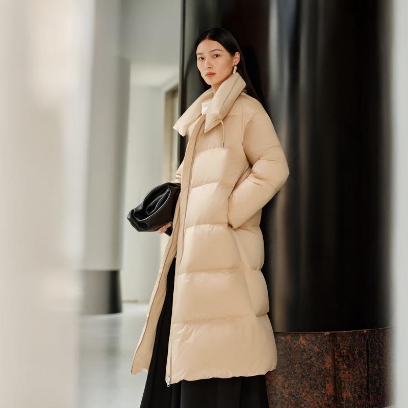 Eral Women's 2025 A/W Long Down Jacket with Large Lapel & Chinese Frog Buttons