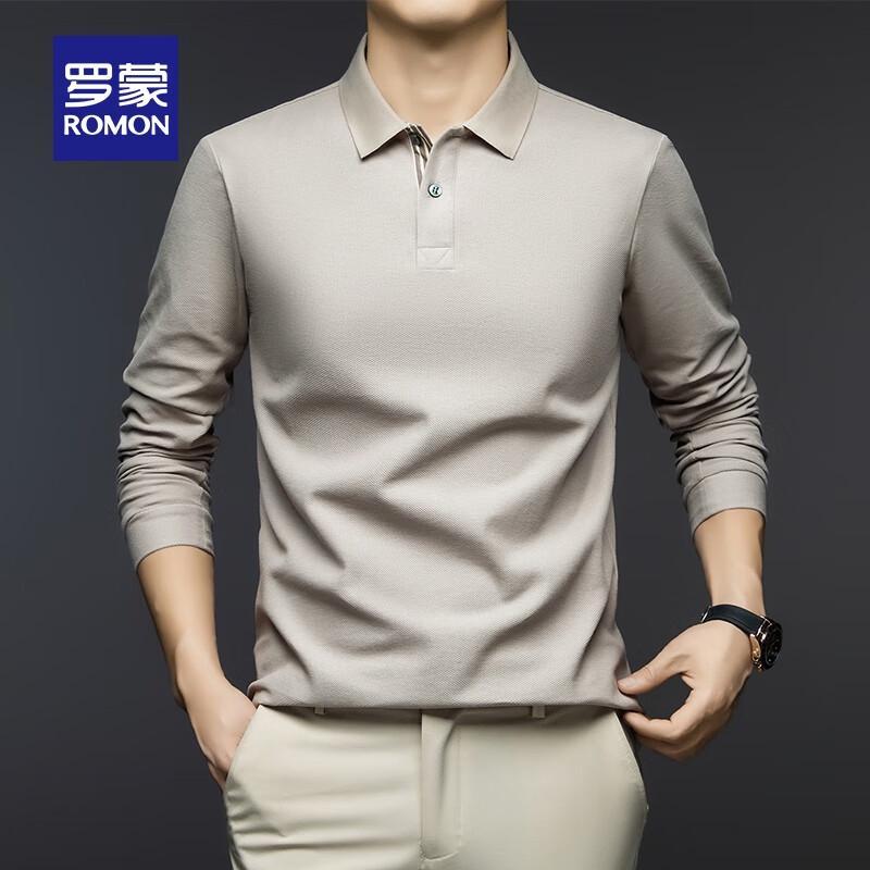 ROMON Men s Pure Cotton Loose Casual Long-Sleeve Polo Shirt 54/2XL