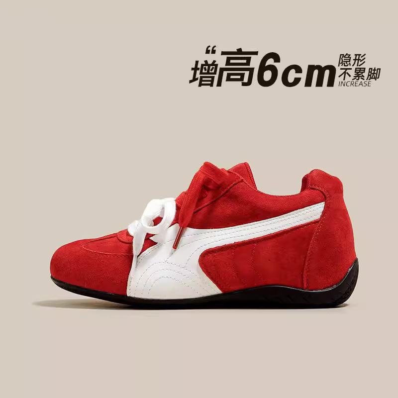 

6 см увеличение внутренней высоты Немецкие тренировочные туфли женские 2025 новые универсальные на плоской подошве ретро туфли Форреста Гампа красные кожаные повседневные туфли. 40 красный