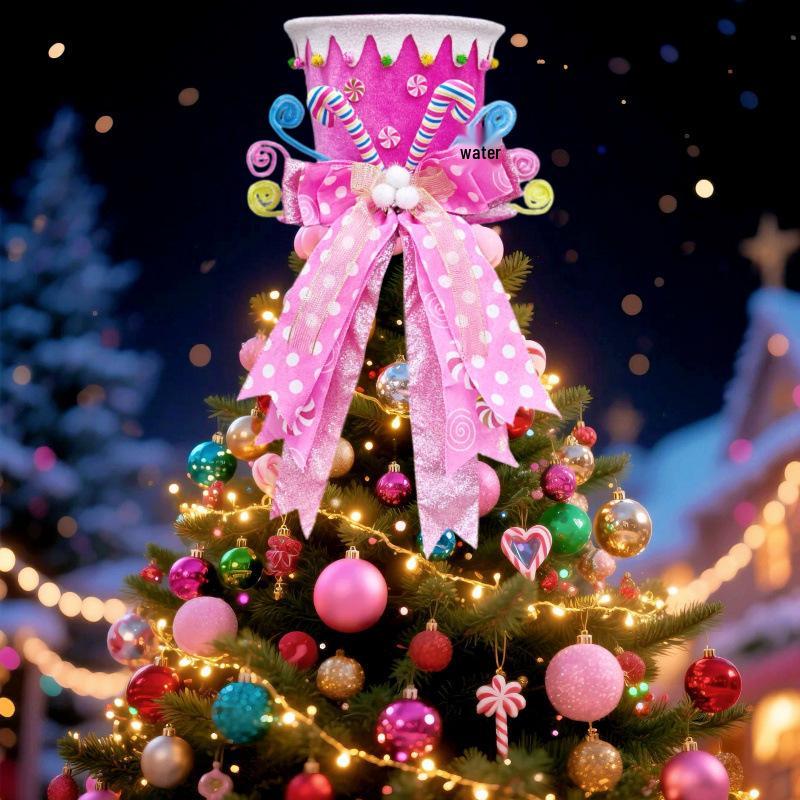 Foldable Pink Candy Cane Tree Topper Hat