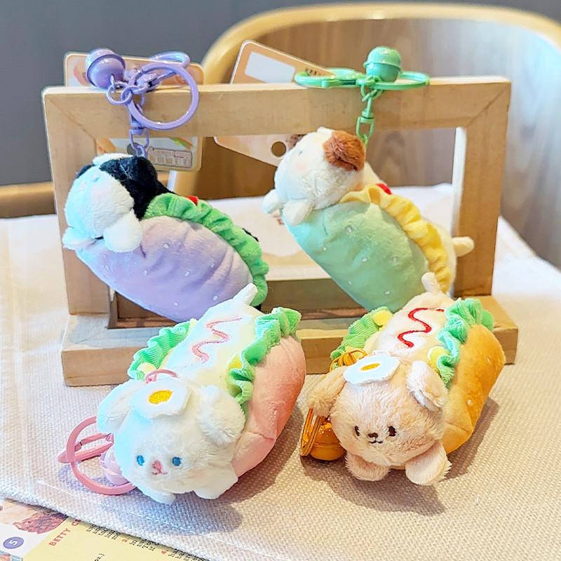 Charming Plush Hot Dog Keychain Creative Fried Egg Design Adorable Doll Accessory Gift