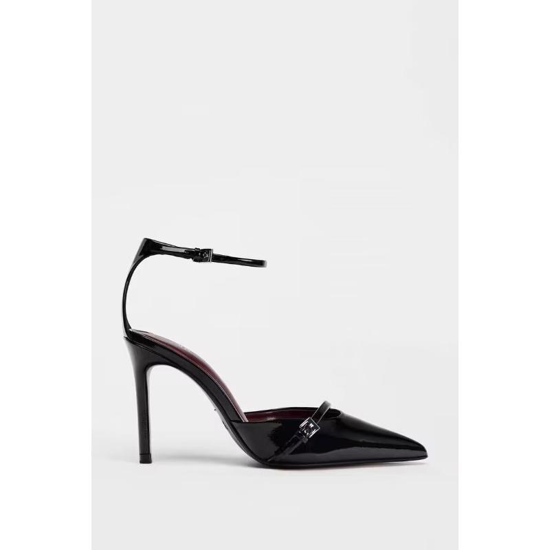 Fashion Sexy Pointed Toe Thin High Heels Women Patent Leather Ankle Strap Party Dress Shoes Fashion Slingback Sandals Zapatos De Mujer