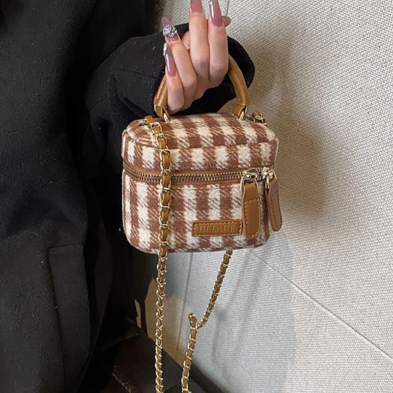 Borse a tracolla mini a quadri alla moda per donna, coreane estive, borsa a secchiello con catena a fiocco, portafoglio semplice versatile per rossetto e carte da donna