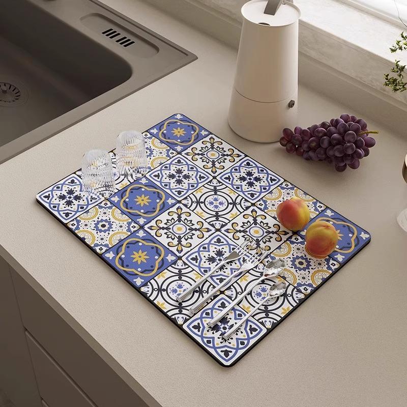 American retro kitchen countertop drain pad, diatomaceous earth absorbent pad, quick drying waterproof anti slip pad