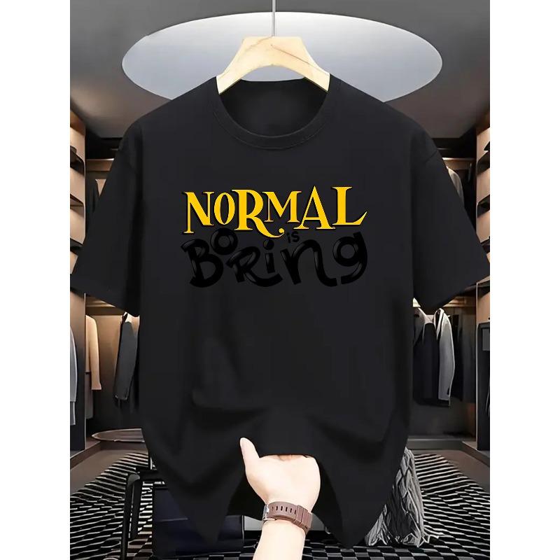 

Summer Men s Fashion Pattern Short Sleeve T-Shirt with Letter Print , Round Neck 4XL чорний